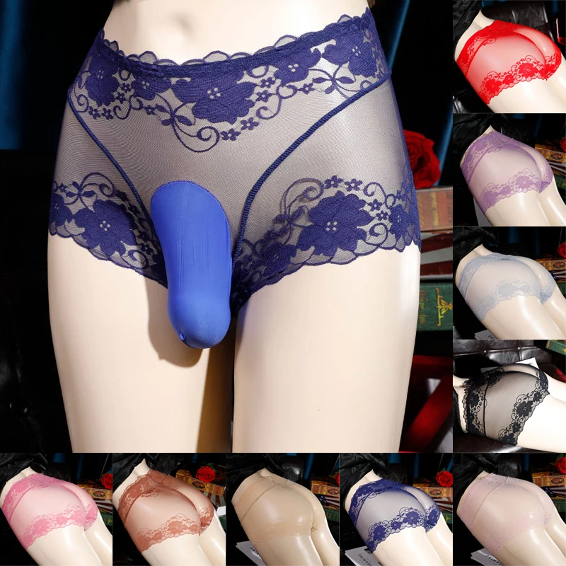 

Men Breathable Lace Seamless Underwear Briefs U Convex Pouch Underpants Gay Transparent Sissy