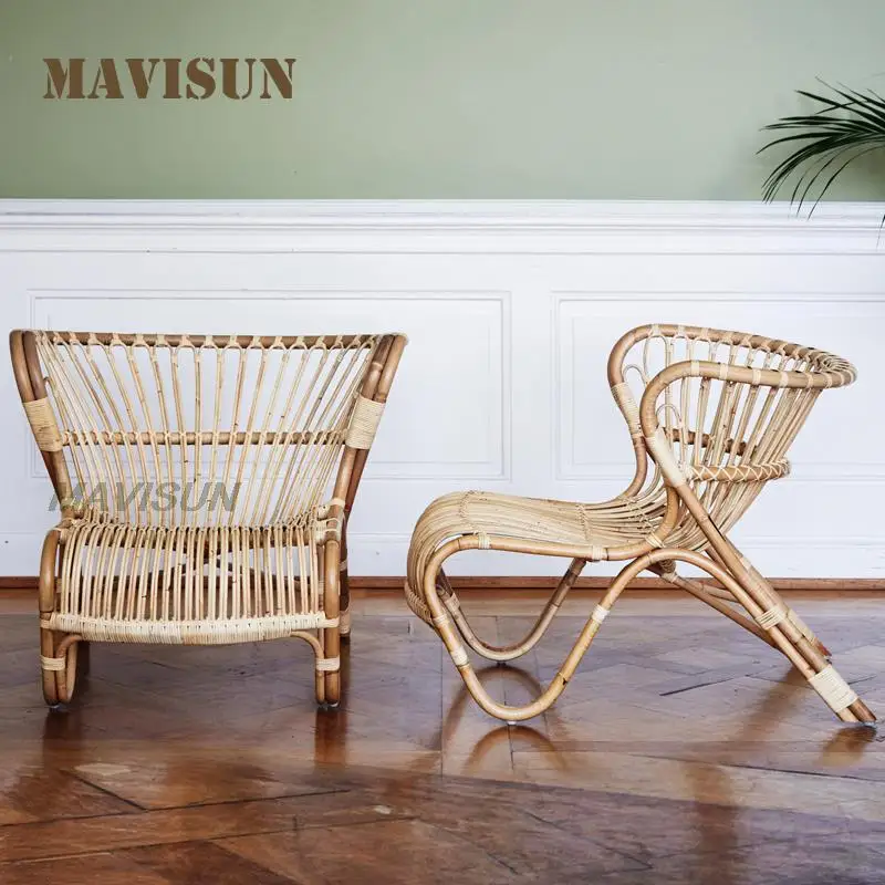 Latest Leisure Real Rattan Lounge Chair For Balcony Villa Rocking Chair Outdoor Furniture Indonesia Wicker Coffee Table