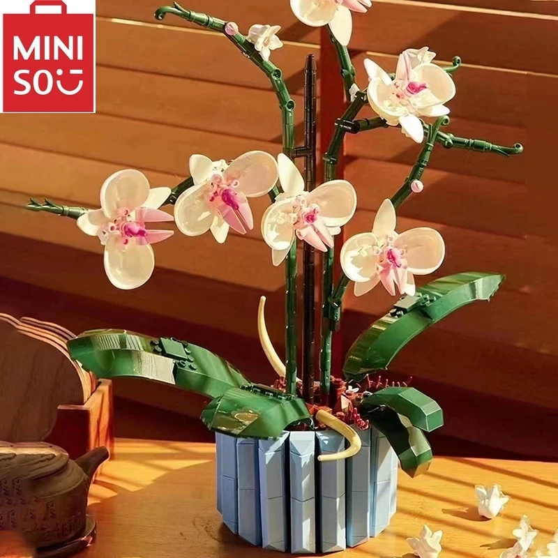 MINISO-Bouquet de fleurs d'orchidées artificielles Disney, blocs de construction, plantes en pot, modèle en brique, jouets, bricolage, cadeau, 10311