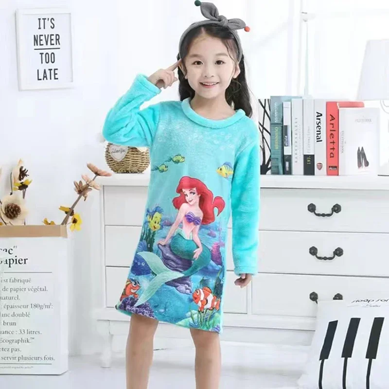 Autumn Winter Baby Girls Cartoon Anna Elsa Sofia Princess Nightgown Kids Long Sleeve Tshirt Pajama Tops Sleep Dress Homewear