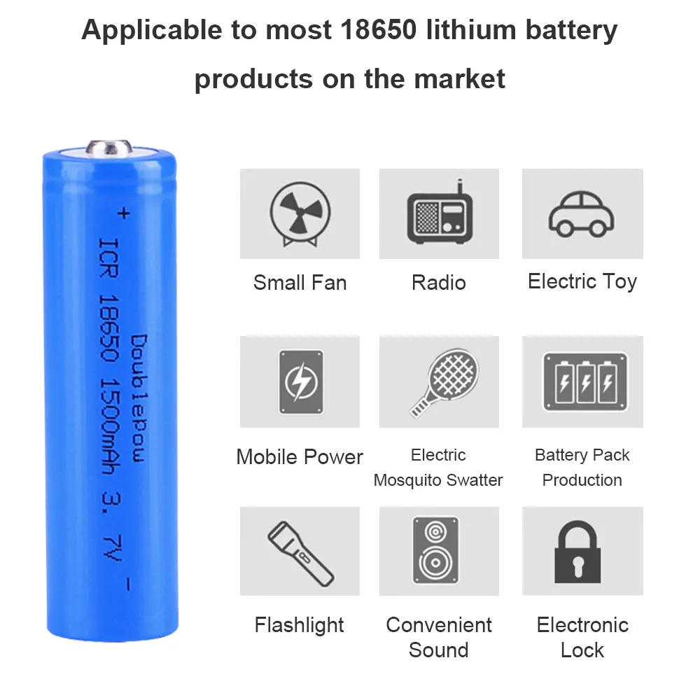 Doublepow 18650 Bateria 3.7v 1500mah 18650 Bateria Recarregável de Lítio para Lanterna Etc Novo - Image 3
