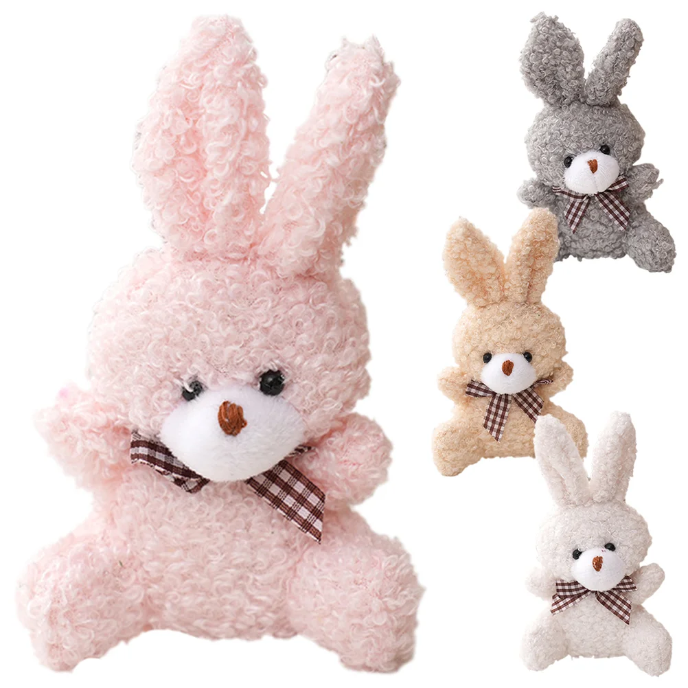 4 Pcs Decorations Rabbit Plush Keychain Child Rings Short Bunny Keyring Pendant