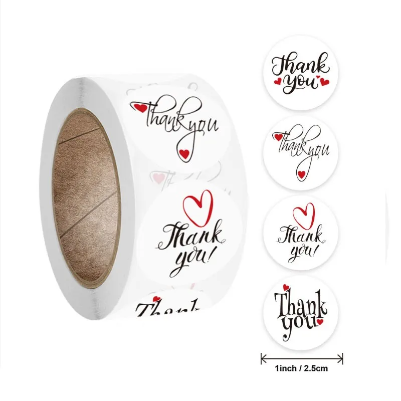 500pcs DIY Sealing Label Stickers THNAK YOU Adhesive Baking For Gifts Handmade Stationery White Round Heart LOVE Stickers 1 inch