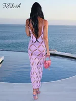 V Neck Maxi Party Dress WoSexy Strap Backless Summer Hollow Out Dresses Bodycon Beach Club