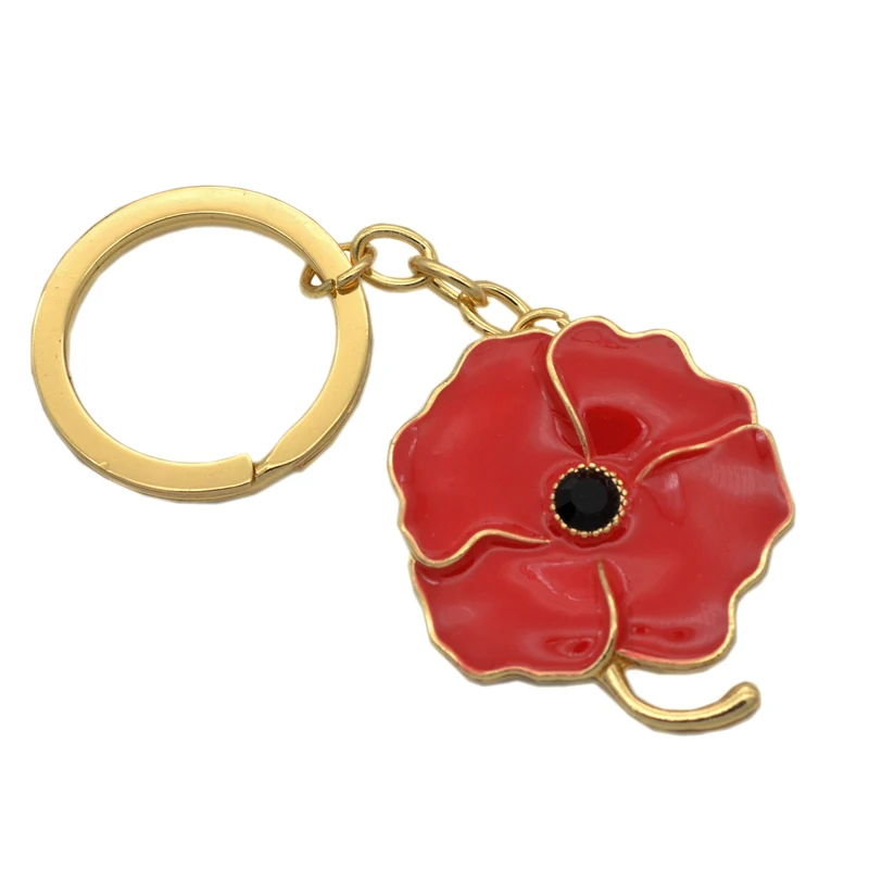 

Gold Tone Red Enamel Red Poppy Flower Keychains Nice Jewelry Gifts
