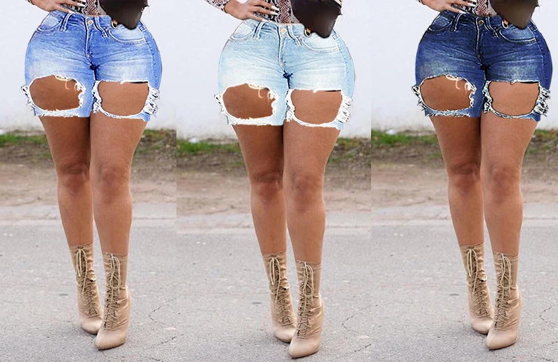 High Waist Stretch Casual Ripped Sexy Hollow Denim Shorts Ladies Jeans Women's Clothing