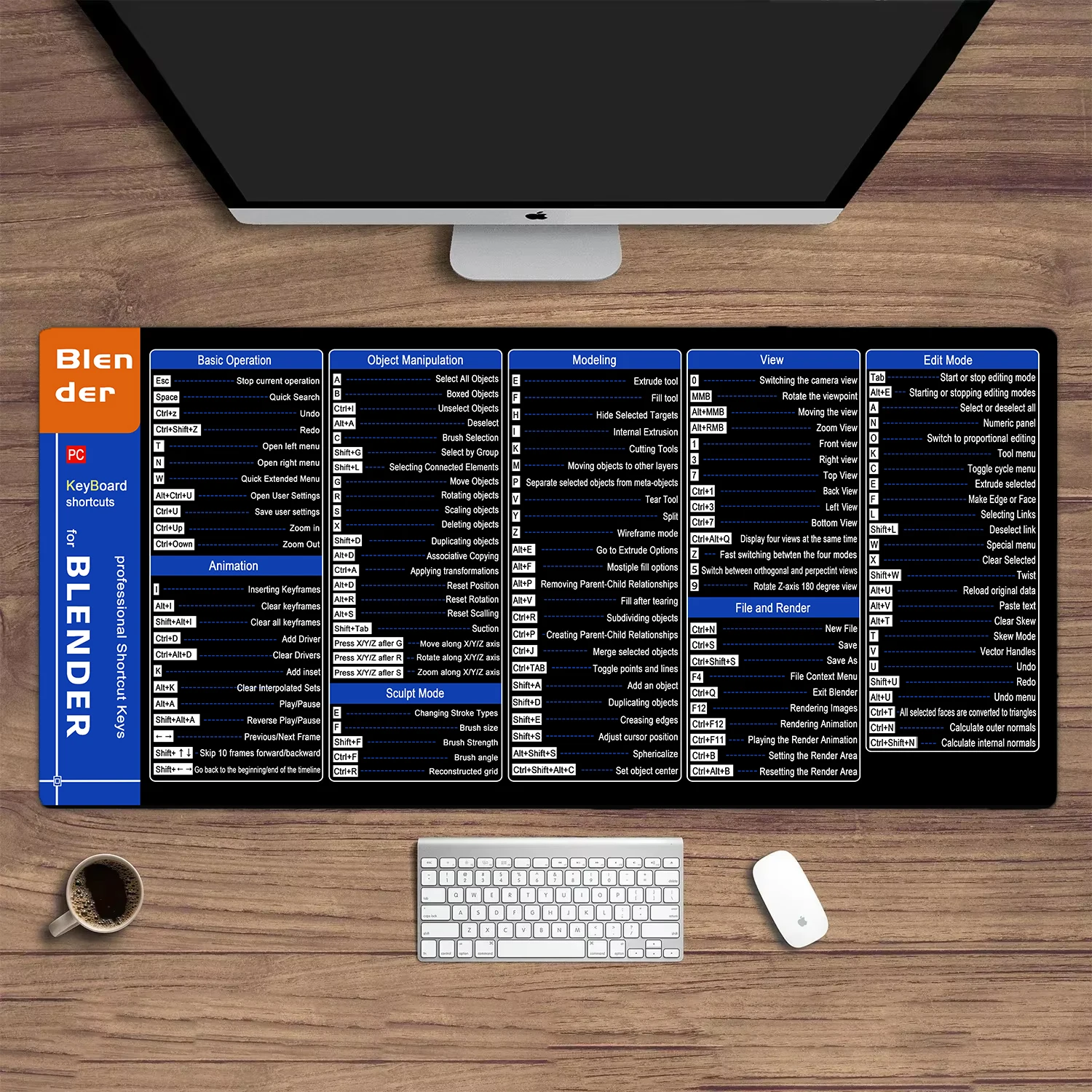 Shortcuts pattern for Blender 3D Modeling mouse pad Locking Edge Table Keyboard Non-Slip Mausepad Computer Accessories Desk Mat 2