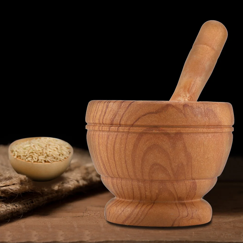Resin Mortar Pestle Set Garlic Herb Spice Mixing Grinding Crusher Bowl Restaurant Kitchen Tools With Wood Grain