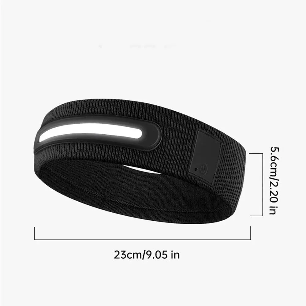 유니섹스 USB LED 라이트 헤드밴드 코튼 3가지 라이트 모드 스포츠 라이트 헤드 모자 패브릭 탄성 발광 러닝 모자 야간 러닝