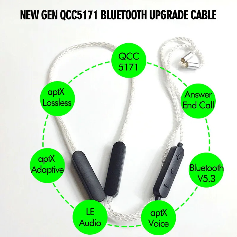 

Newest QCC5171 Bluetooth 5.3 Earphone Cable CVC aptX Voice 16bit/32kHz Echo Noise Cancellation LE-Audio aptX-HD LL Game Headset