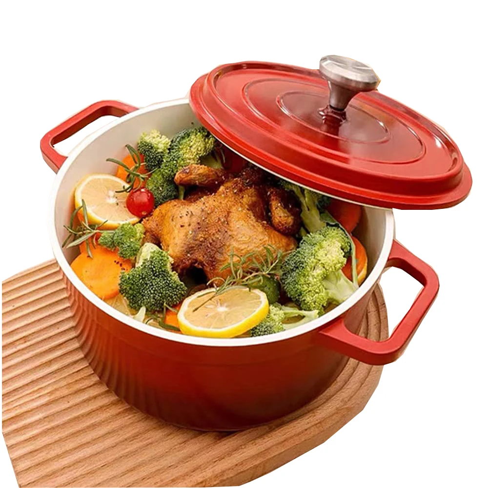 Enameled Cast Iron Dutch Oven Pot with Lid (6 Quart) - Round Enamel Coating  Dual Side Handles Ideal for Baking Roasting and Cook - AliExpress