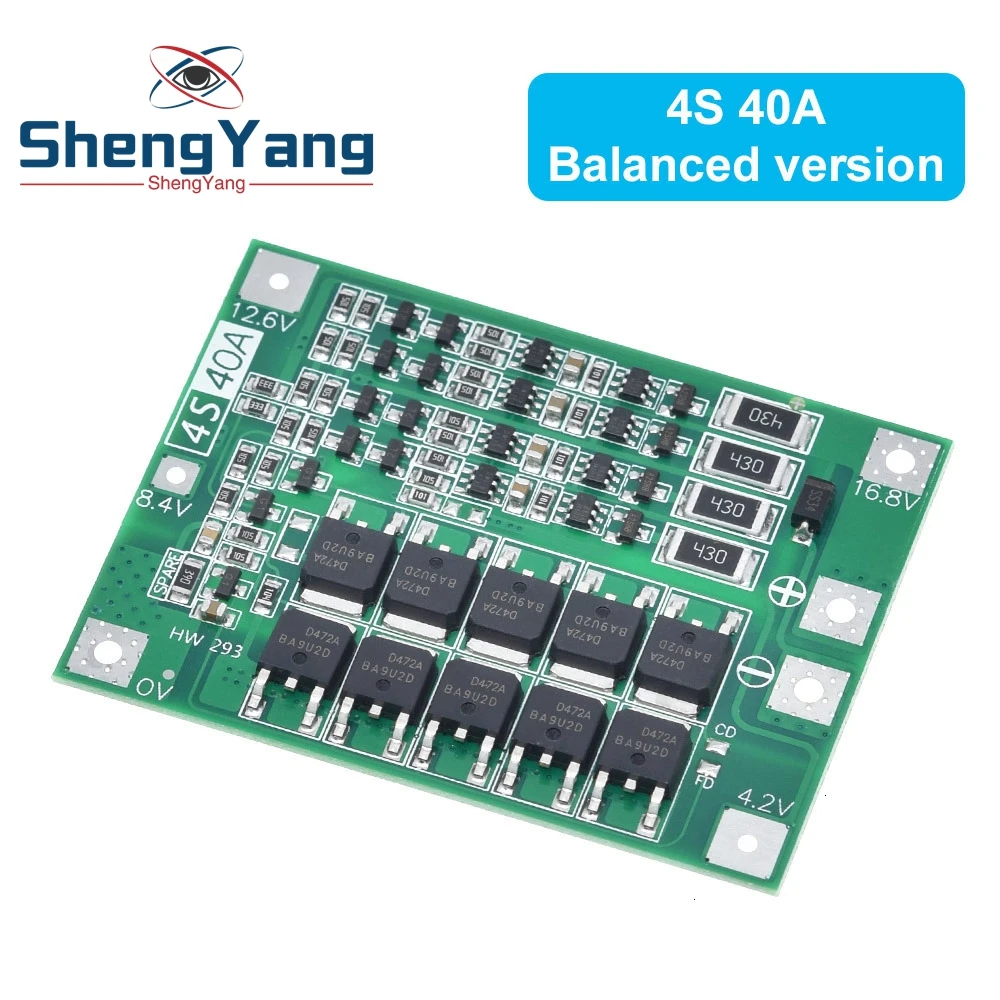 Enhanced Li-ion Battery Charger Protection Board with Balancing Function, 40A/60A for 11.1V to 16.8V Systems