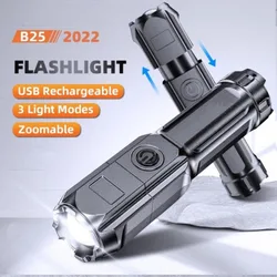 Powerful LED Flashlight USB Rechargeable Built-in 18650 Zoom Fishing Hunting  Tactical Flashlight Life Waterproof LED Flashlight