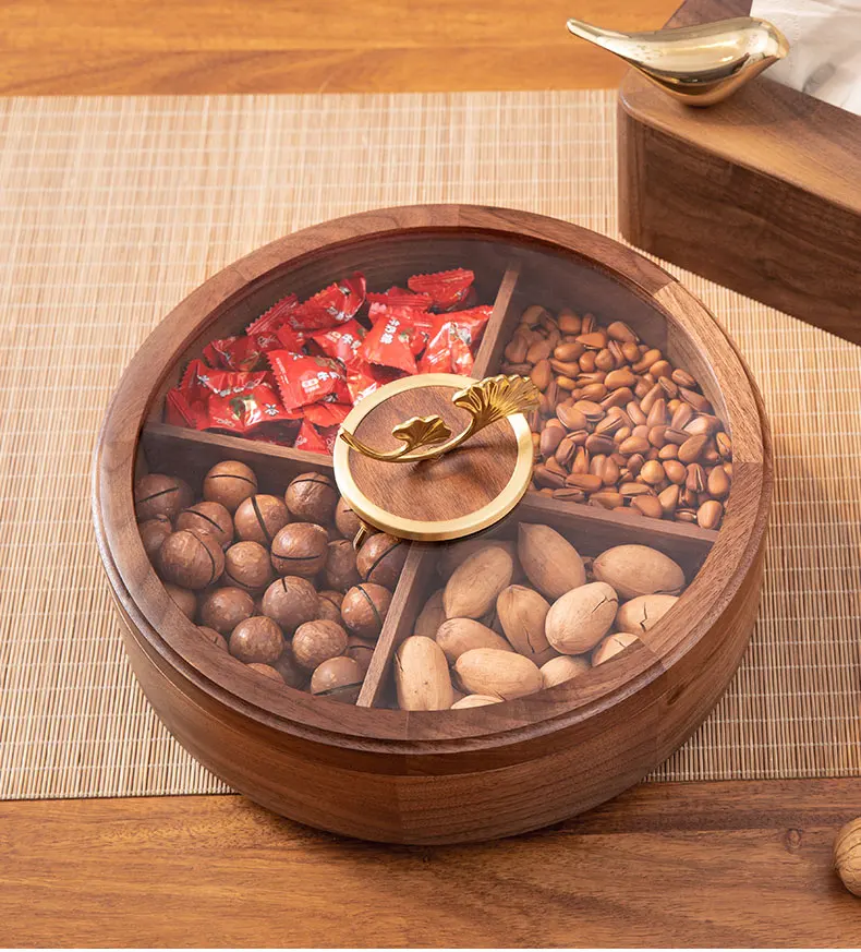 Double Layer Walnut Solid Wood Fruit Plate European Home Modern Dried Fruit Snack Dishes 18 Double Layer Walnut Solid Wood Fruit Plate European Home Modern Dried Fruit Snack Dishes