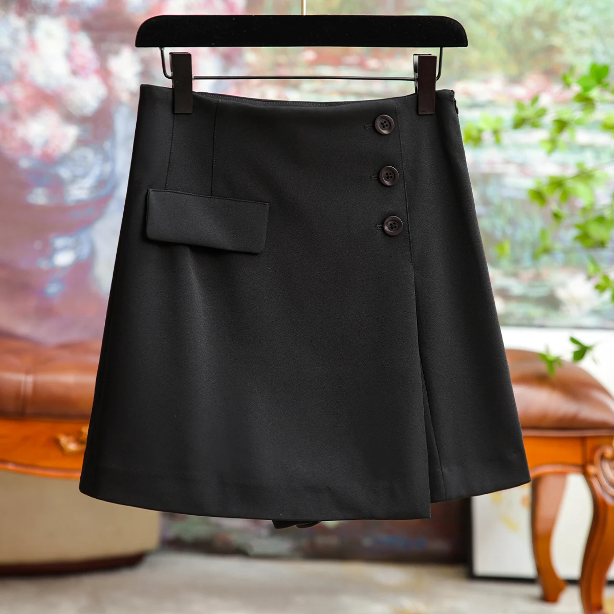 

Solid Color Fashionable and Versatile Side Pleats High Waist Wide Leg Women's Short Skirt Pants Asymmetric Elegance Clothing
