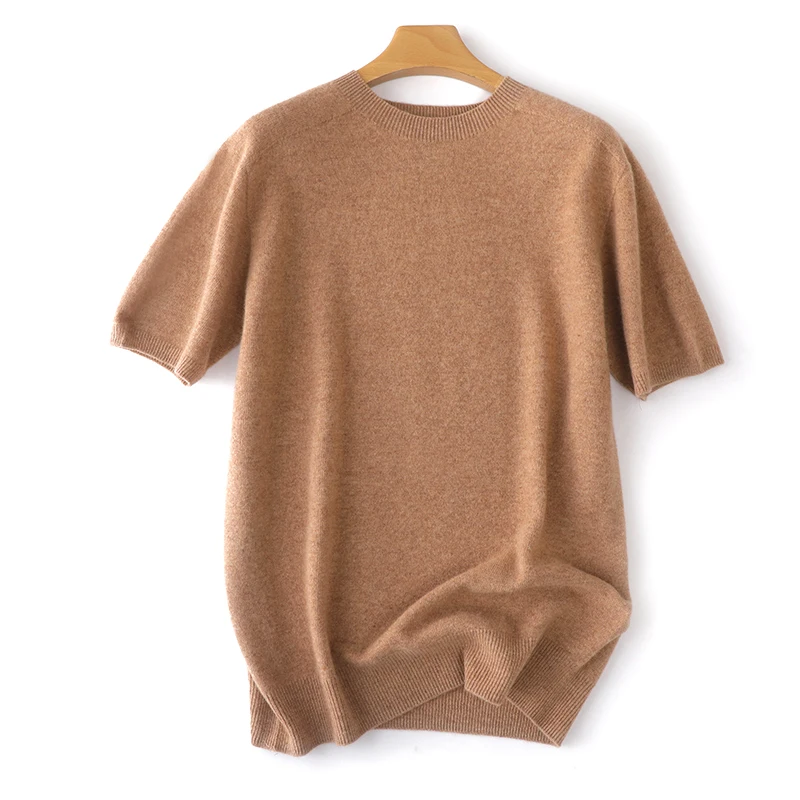 Fashion summer new men's O-neck 100% pure wool sweater short-sleeved knitted pullover casual coat cashmere sweater T-shirt 2023 2