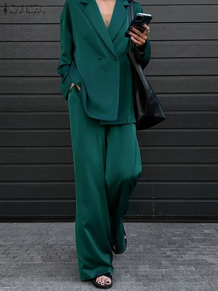 

ZANZEA Fashion Casual Office Women Loose Pants Sets 2023 Long Sleeve Shirts Wide Leg Pants Lady Outfits Tracksuit Streetwears