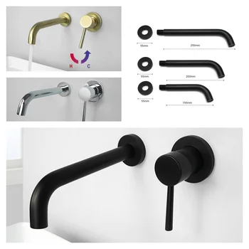 ทองเหลืองคุณภาพสูง 15 ซม. 20 ซม. ก๊อกน้ำติดผนังแบบฝังสำหรับอ่างล้างหน้าในห้องน้ำ ขนาด 25 ซม. แบบก้านโยกเดี่ยว น้ำร้อนน้ำเย็น 1