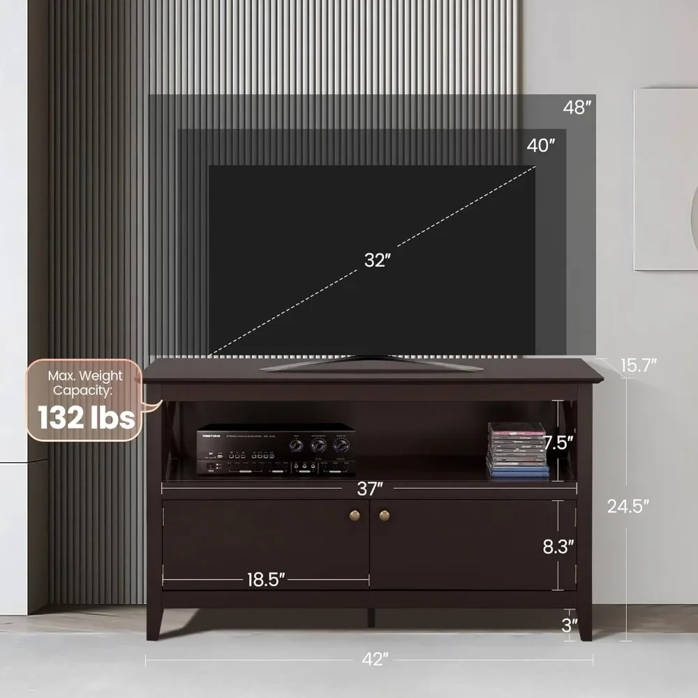 Wooden TV Stand for TVs Up to 50 inch,Media Entertainment Center Table,TV Cabinet Table with Storage Open Shelf&2 Doors Espresso