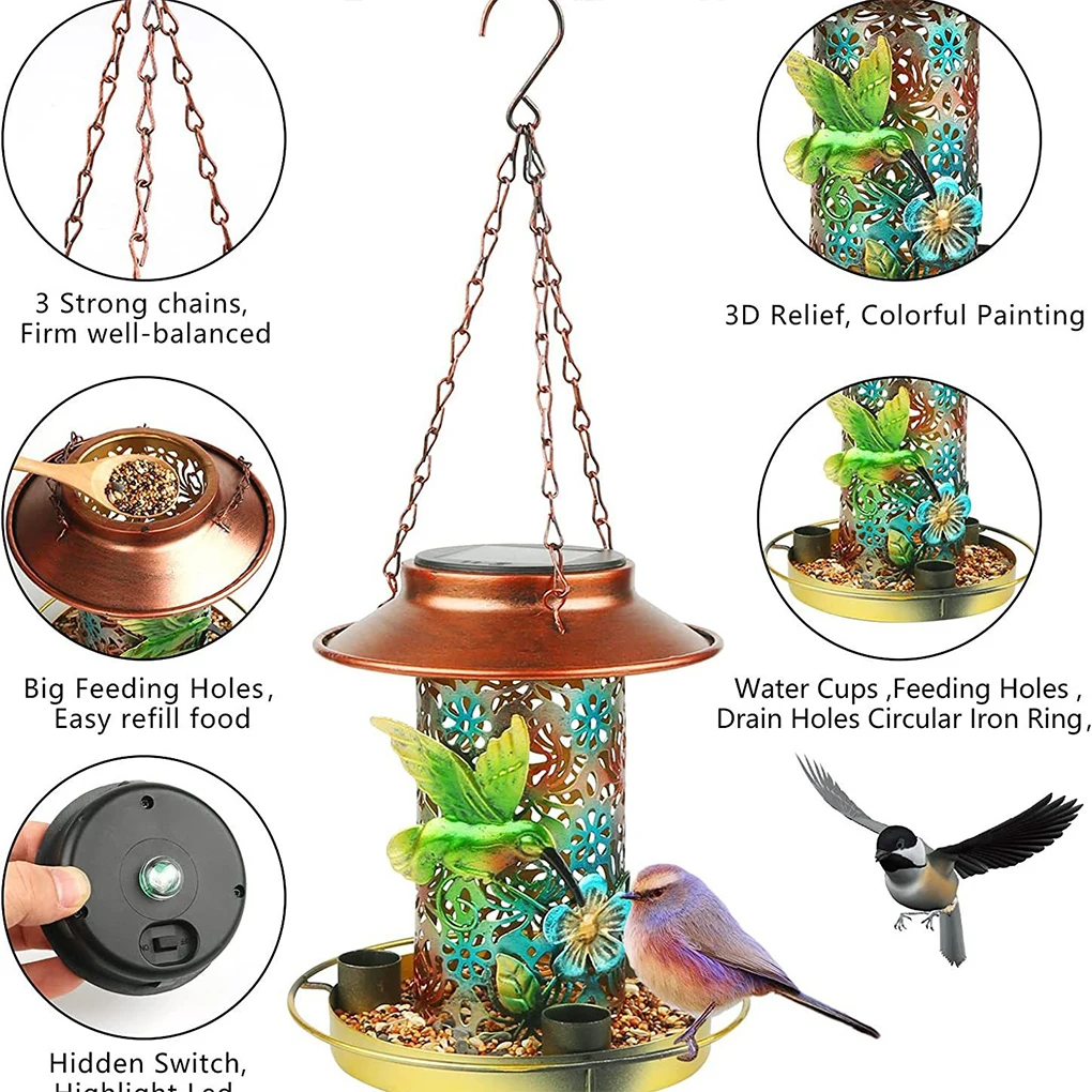 Solar Outdoor Courtyard Garden Tree Hanging Light Hanging Bird Feeder Hollow Waterproof Decorative LED Light Feeding