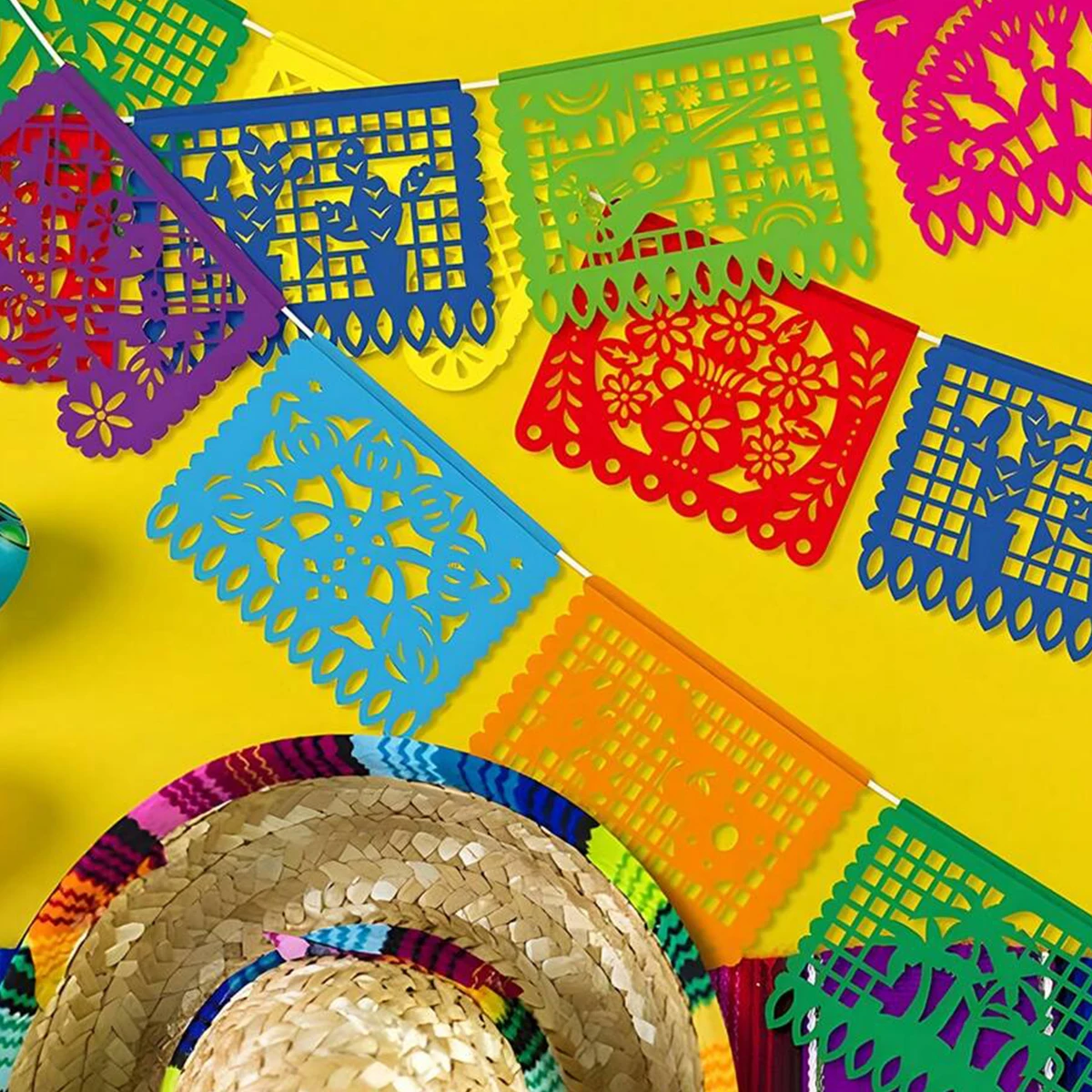 Party Decorations Mexican Theme Party Favors Decoration Pattern Square Banner Paper Flags Day of The Dead Halloween