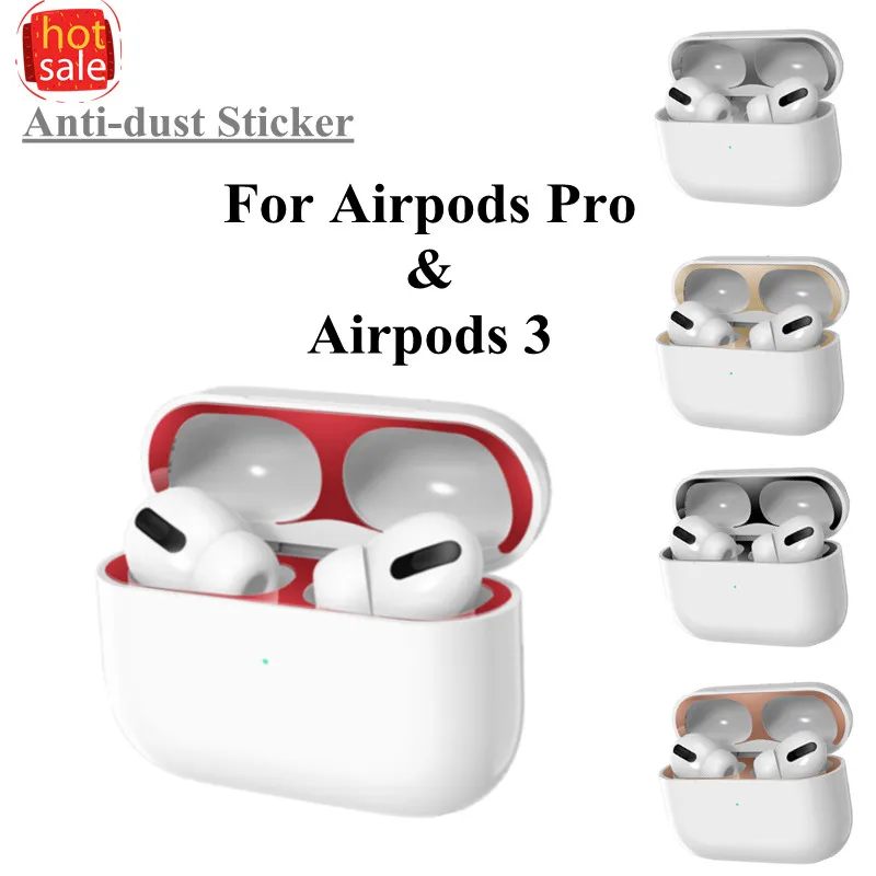 Autocollant Anti-poussière Métal Pour étui AirPods 1/2/3/Pro - Design à Rabat, Couleur Argent - 5