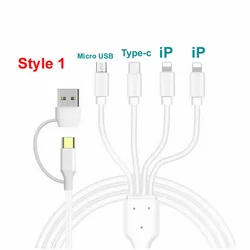 Versatile 4 - in - 2 Multi - Device Charging Cable with USB, Type - C, Micro USB, and iP Connectors (4in2 Style 1 - 2x8pin)
