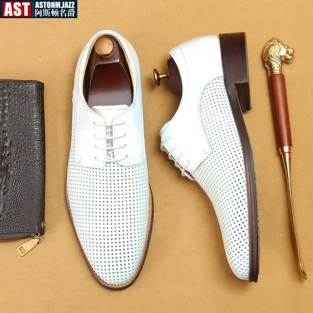 Formal Shoes for Men High Quality Genuine Leather Designer Social Lace Up Shoe Man Wedding Dress Oxford Shoes White Breathable