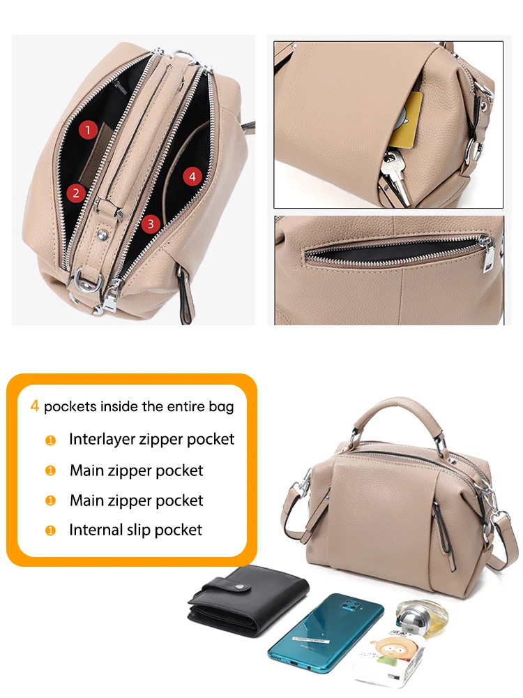 حقيبة جلدية أصلية للسيدات، بتصميم بسيط وعصري، تجمع...