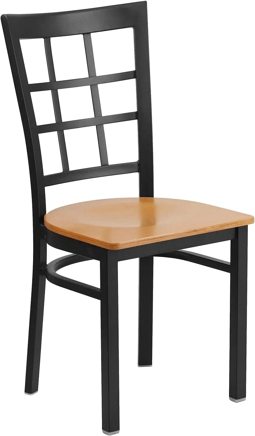 2 Pack HERCULES Series Black Window Back Metal Restaurant Chair-Natural Wood Seat