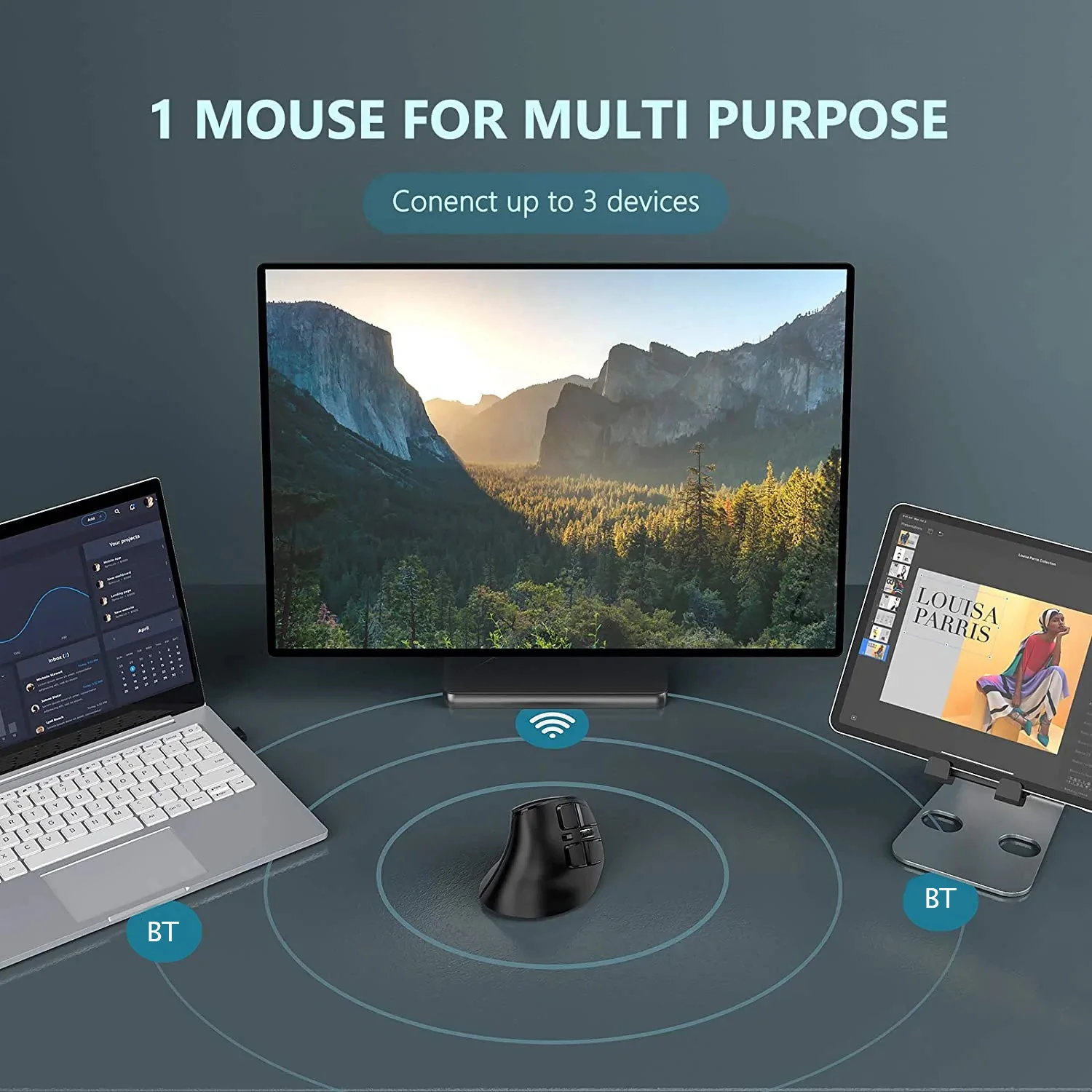 Seenda-mouse Vertical sem Fio Bluetooth 3.0 Recarregável 2.4g Usb Ergonômico para Tablet Laptop pc Mac Ipad - Imagem 3