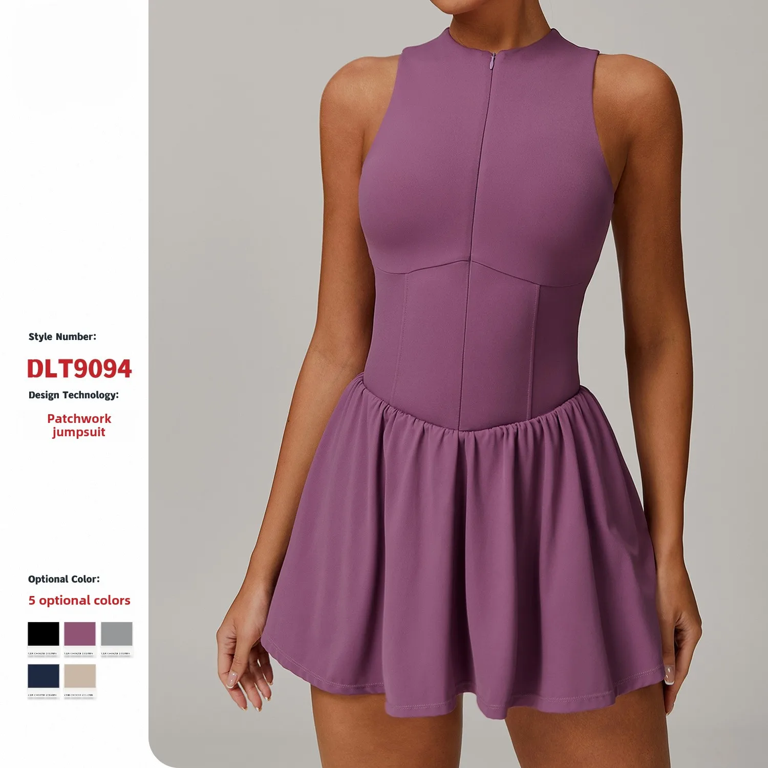 Women's Cloud Sense Two-piece Stand Collar Anti-exposure A-Line Swing Dress Polyester Spandex Quick Dry Outdoor Running