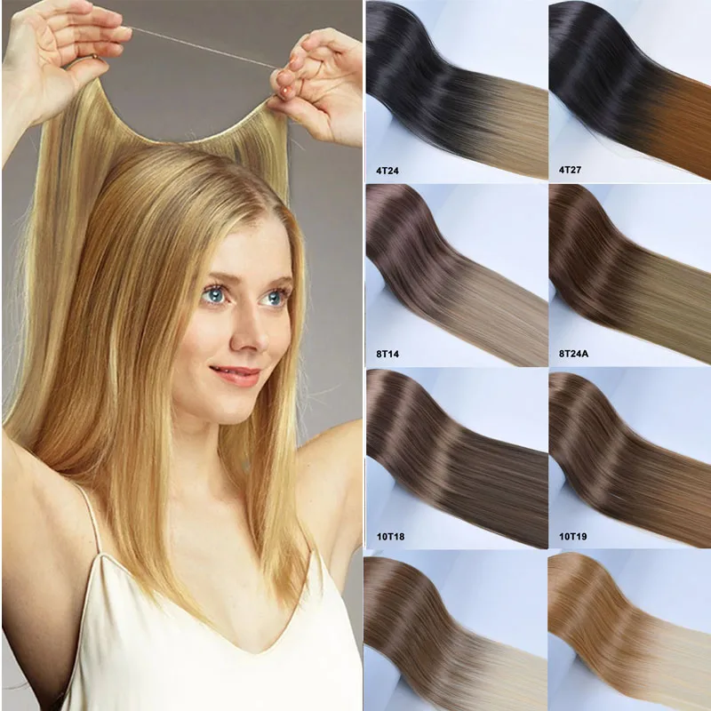 

Цельный женский удлинитель волос с прозрачной головной повязкой регулируемые зажимы длинные волнистые секретные волосы