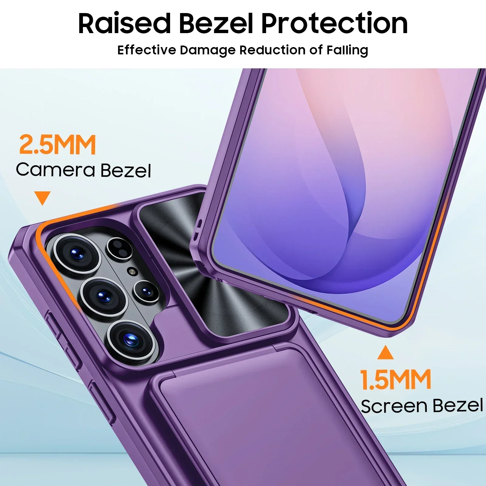 Purple Card Holder Phone Case with RFID Blocking, Slide Camera Cover & Heavy Duty Wallet Protection