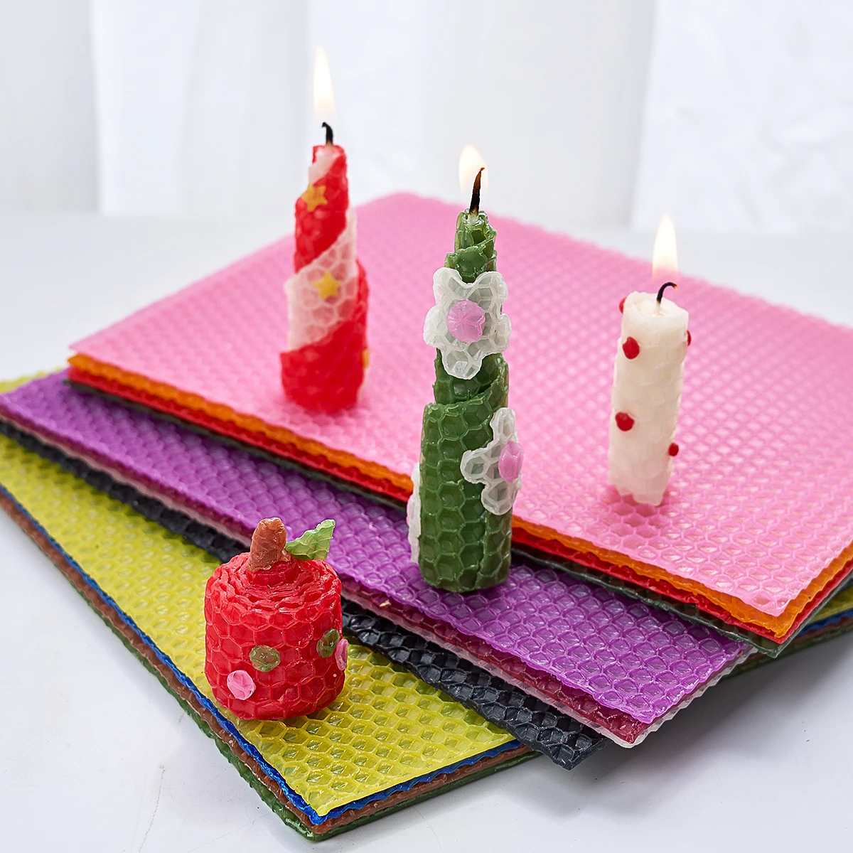 Colored Beeswax Sheet Candle Roll 15*20Cm 12Colors 6Pcs Handmade DIY Honeycomb Wax Sheet Parent-Child Activity Material Package candle making wax candle making tools