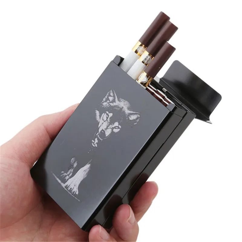 

Personalized Ultra Thin Black Wolf Metal Cigarette Case Boxes Automatic Cigarette Holder Storage Case Pocket-case Gifts