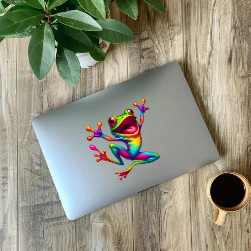 Colorful Funny Green Frog Jumping Toliet Stickers, Cartoon Frog Vinyl Decal For Toilet Lid, Bathroom Decor