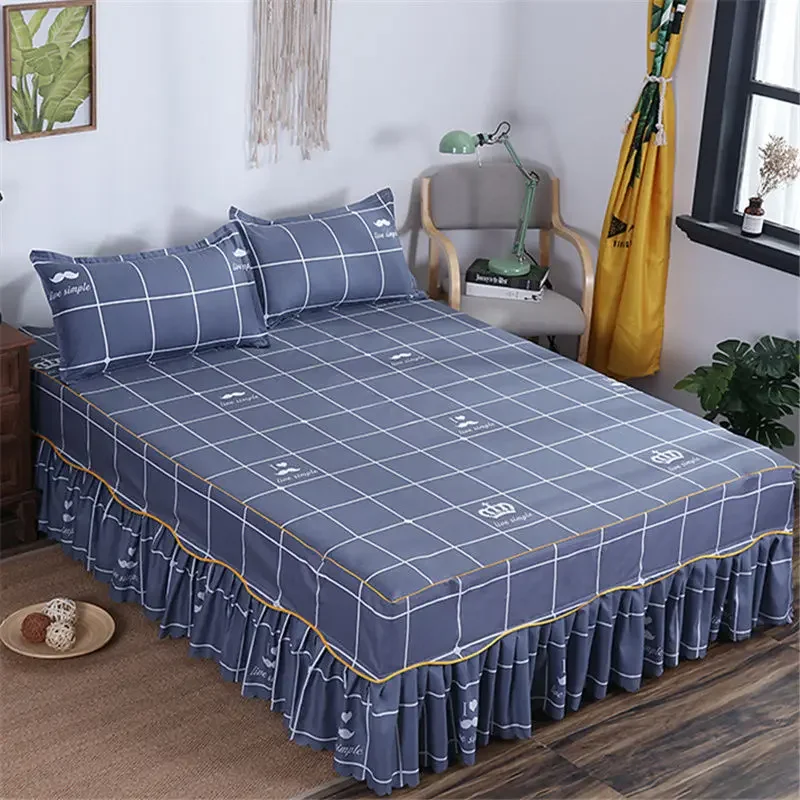 Bed Skirt Cotton Bedspread Set Embroidery Pillow Cases 3 Pieces/Set For King/Queen Double 1.5/1.8/2M Sheet Cover bed skirt
