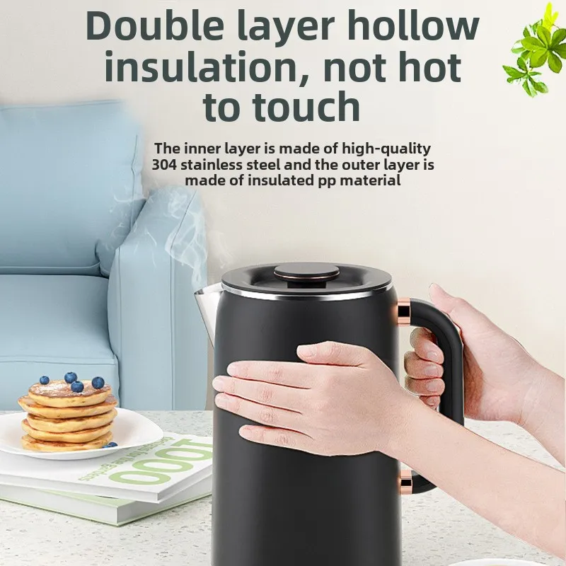 US/EU 110V/220V Stainless steel Electric Kettle Double-layer Anti scalding Keep Warm Pot Large Capacity Coffee Hot Water Boiler