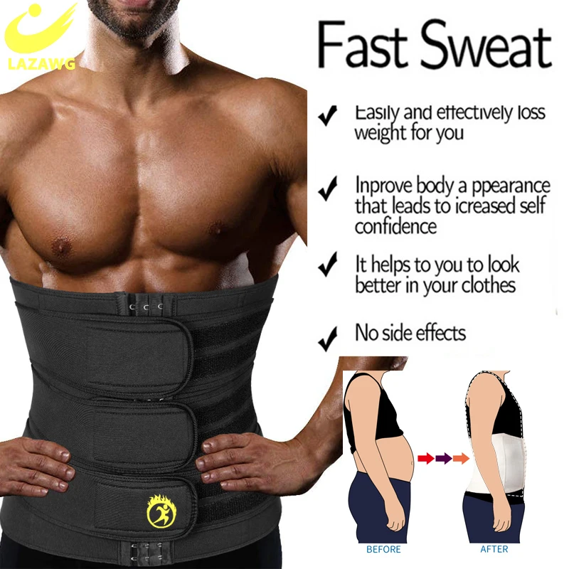 LAZAWG Men Body Shaper Waist Trainer Fat Compression Belt Lose Weight Tummy Trimmer Strap Slimming Cincher Neoprene Shapewear