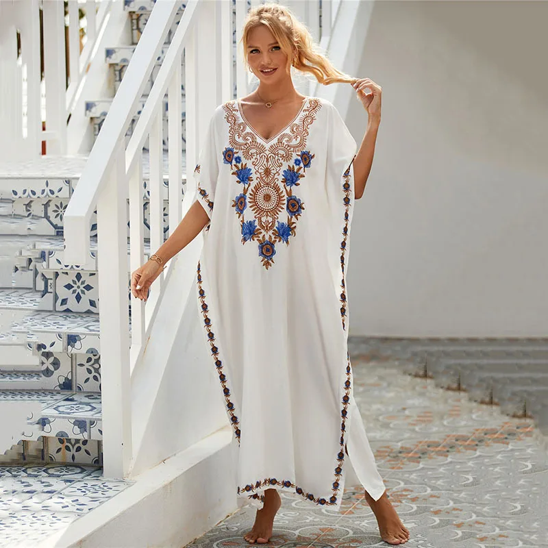 Namoram Floral Print Long Caftan Dress – Plus Size Maxi Tunic, Nightdress Or Beach Cover Up - View #9
