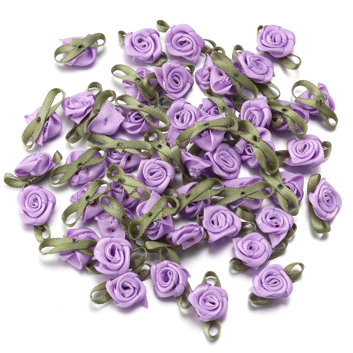 50-Piece Set: Vibrant Ribbon Rose Rosettes with Leaf Fabric Flowers