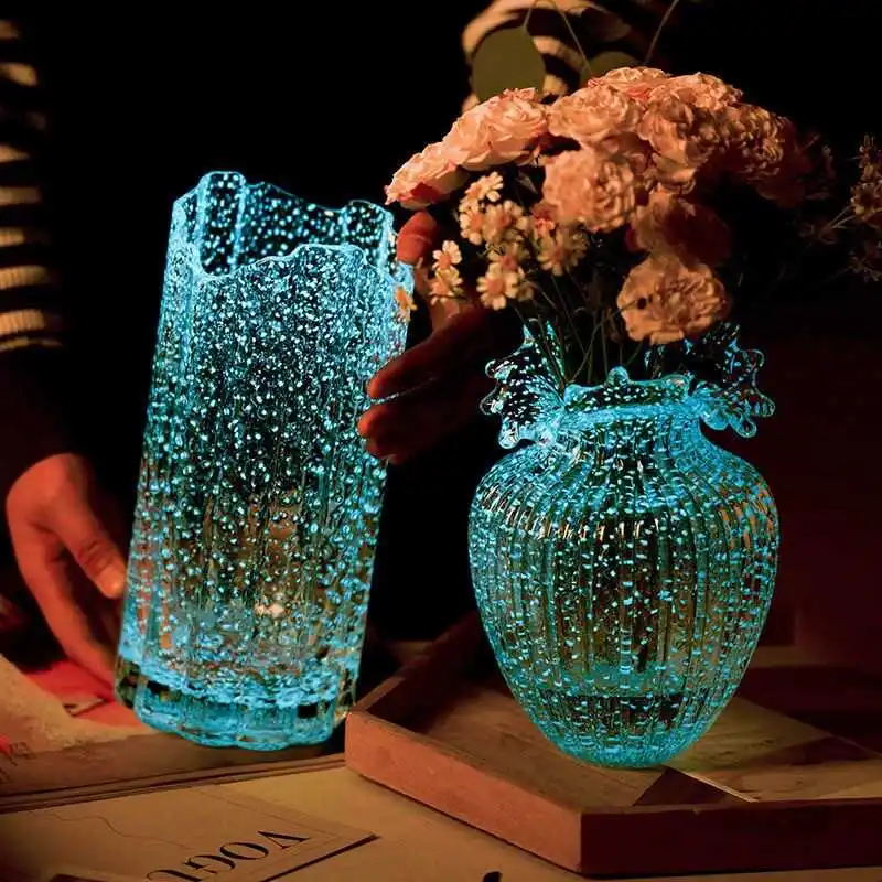 creative luminous glass vase beautiful light luxury hydroponic water utensils living room decorations مزهريات  terrarium  vases 2