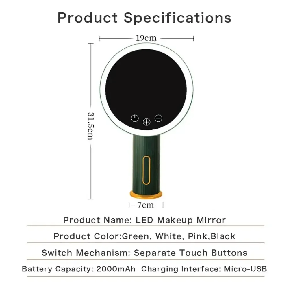 3 LED Colors Vanity Mirror with Lights Rechargeable Portable Makeup Mirror Brightness Adjustable Touch Screen Beauty Mirror​