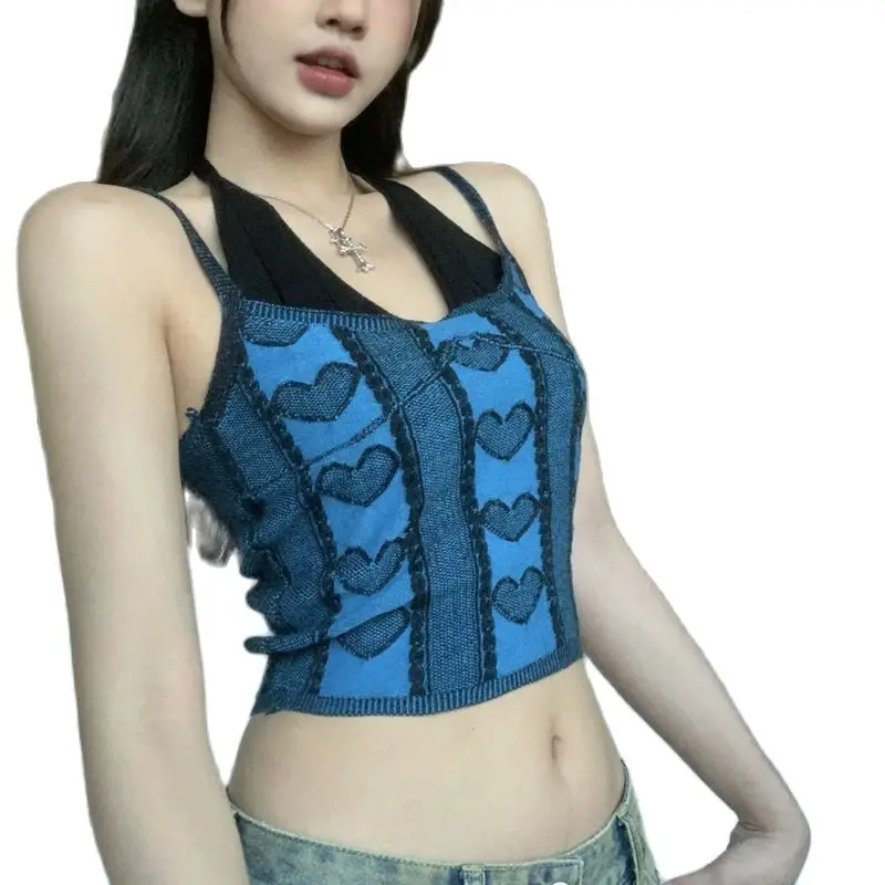 

Hot Sell Girls Knit Top Sleeveless Sexy Girls Summer Thin Singlet Halter Design