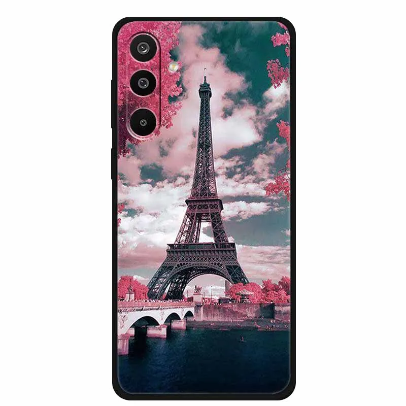 Floral Printed Silicone Phone Case - Black TPU Cover