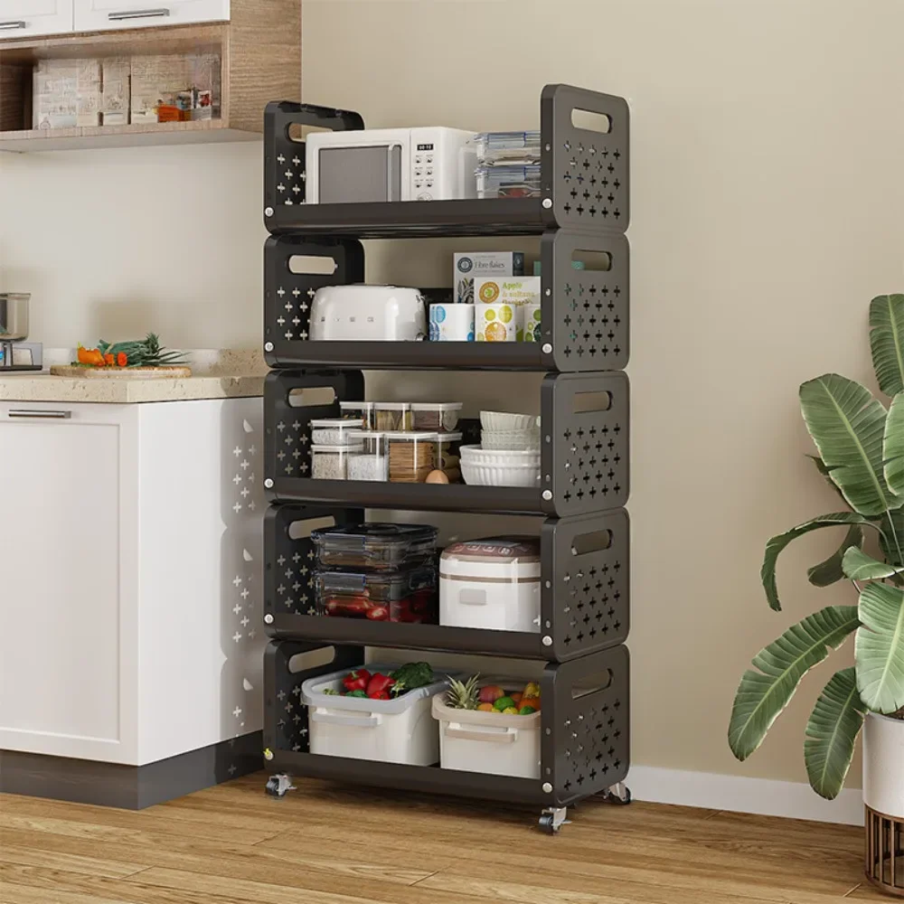 Kitchen Basket Storage Rack Household Add Fruits and Vegetables Multi Functional Small Cart Multi-storey Floor Standing Moveble