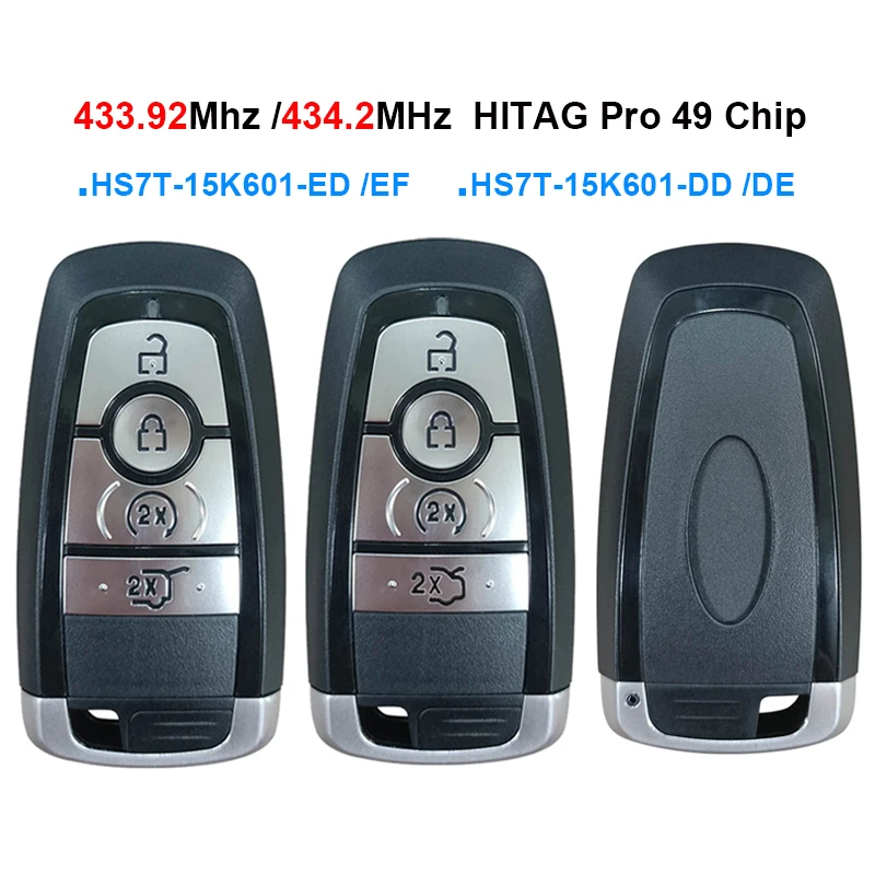 

4 Button 433.92 /434.2MHz Smart Key Fob For Ford Raptor MK5 Taurus 2023 HITAG Pro 49 Chip HS7T-15K601-ED /EF HS7T-15K601-DD /DE