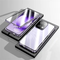 360 - Degree Magnetic Protection Case with Clear Back Glass Screen for OPPO Reno16 China (PURPLE)
