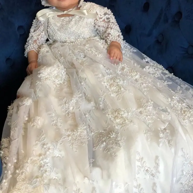 Flower girl dresses floral appliqu&eacute; dress girls dresses Baby Infant Girls Christening Gowns With Lace Applique Baptism Dress 3m-24m Flower Girl Baptism